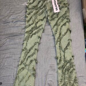 Valabasas Fringed Green Skinny Stacked Jeans